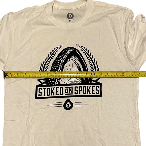 Stoked On Spokes White Cotton Blend Cycling Shirt Size Small - Picture 3 of 3